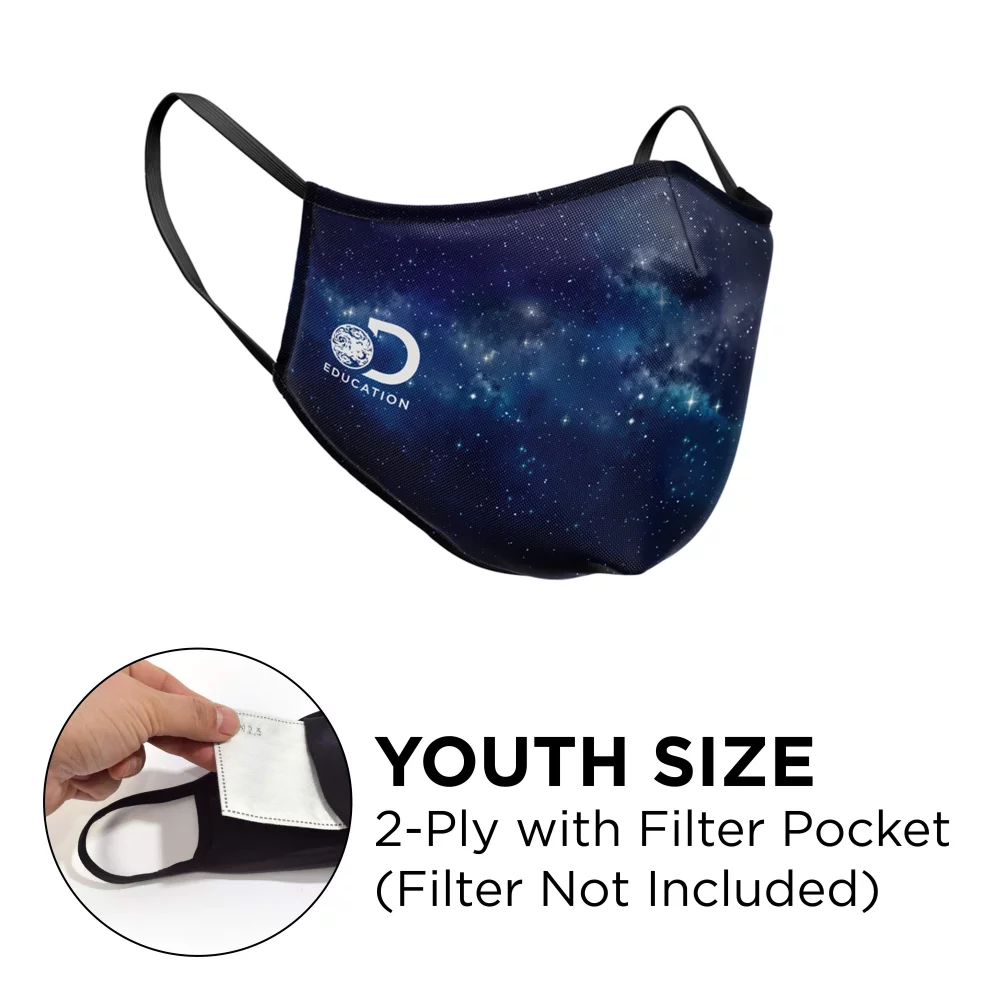 Masque - 3D 2 plis avec poche en polyester couleur pleine, taille jeunesse avec élastiques fixes.