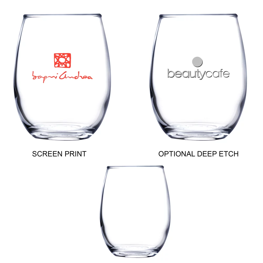 9 Oz. Stemless White Wine Glass (Screen Printed)