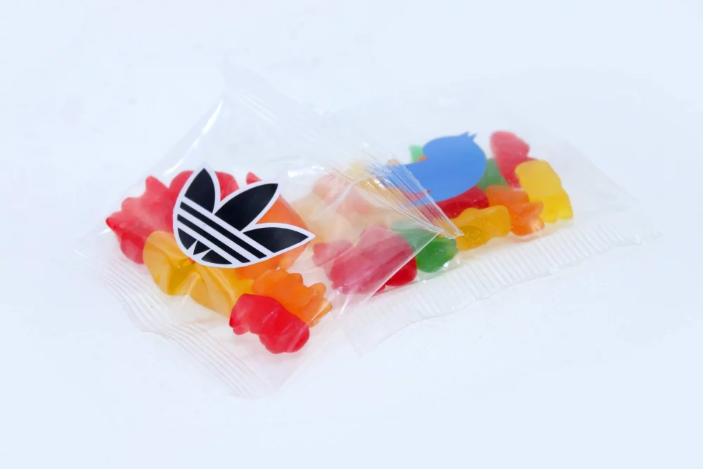 28g d'oursons en gélatine avec étiquette en couleur complète