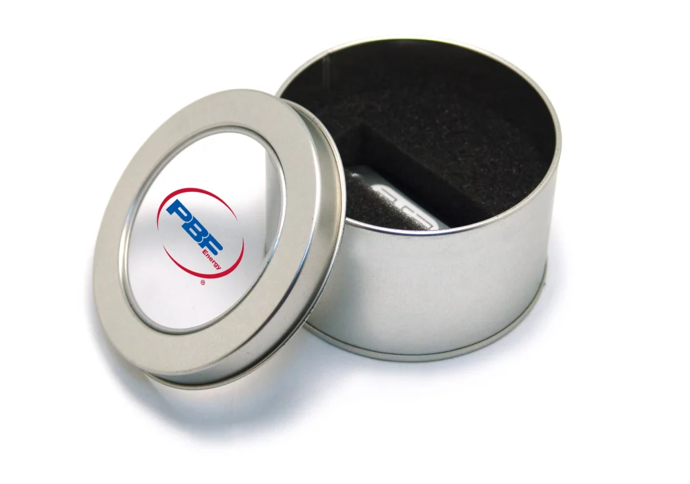 Boîte métallique ronde pour clés USB