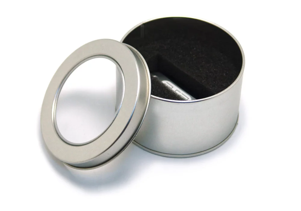 Boîte métallique ronde pour clés USB