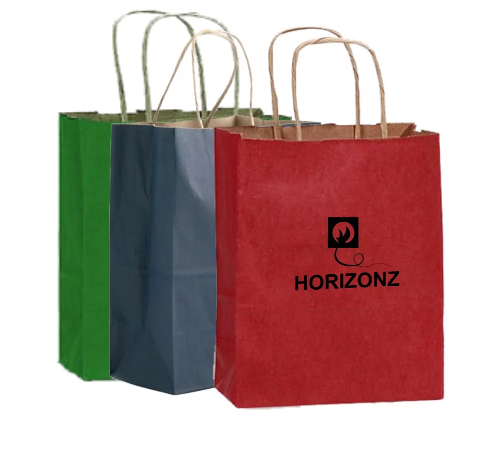 Sac de magasinage en papier kraft teinté couleur 1C1S (8,3" x 4,3" x 10,6")