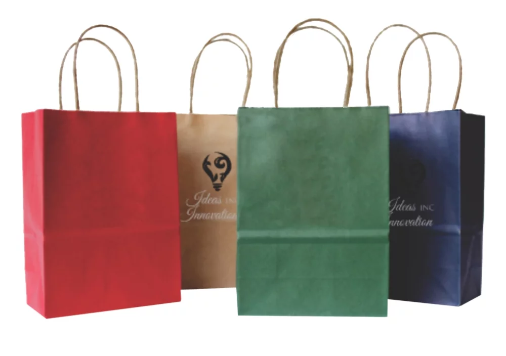 Sac de magasinage en papier kraft teinté couleur 1C1S (8,3" x 4,3" x 10,6")