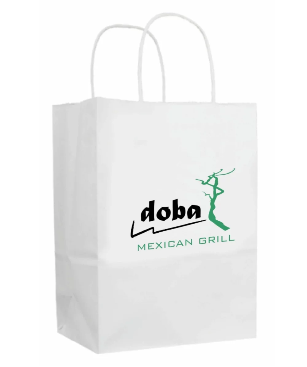 Recycled White Kraft Paper Shopping Bag 2C1S (10"x5"x13")