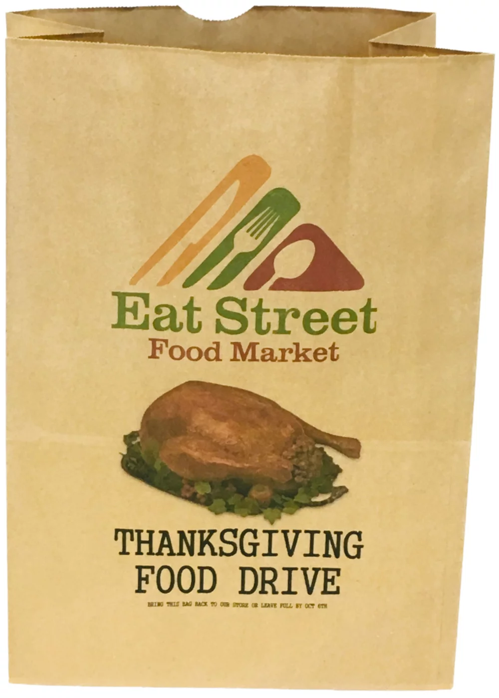 Sac de collecte alimentaire en kraft naturel - Impression numérique (12"x7"x17")