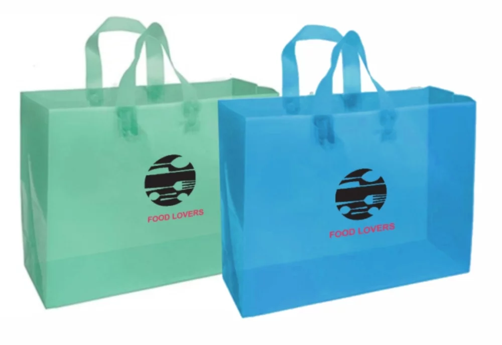 Colored Frosted Plastic Soft Loop Shopping Bag 2C1S (16"x6"x12.5")