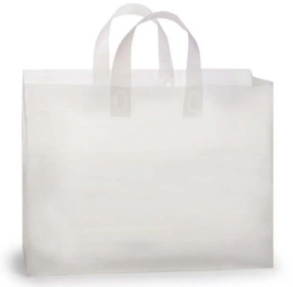 Natural Frosted Plastic Soft Loop Shopping Bag 2C1S (16"x6"x18")
