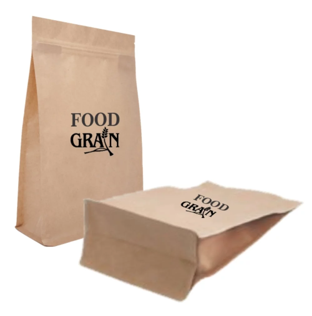 Kraft Paper Flat Bottom Stand Up Pouch w/Zipper Seal, 1C2S (5.5"x8.27"x2.76")