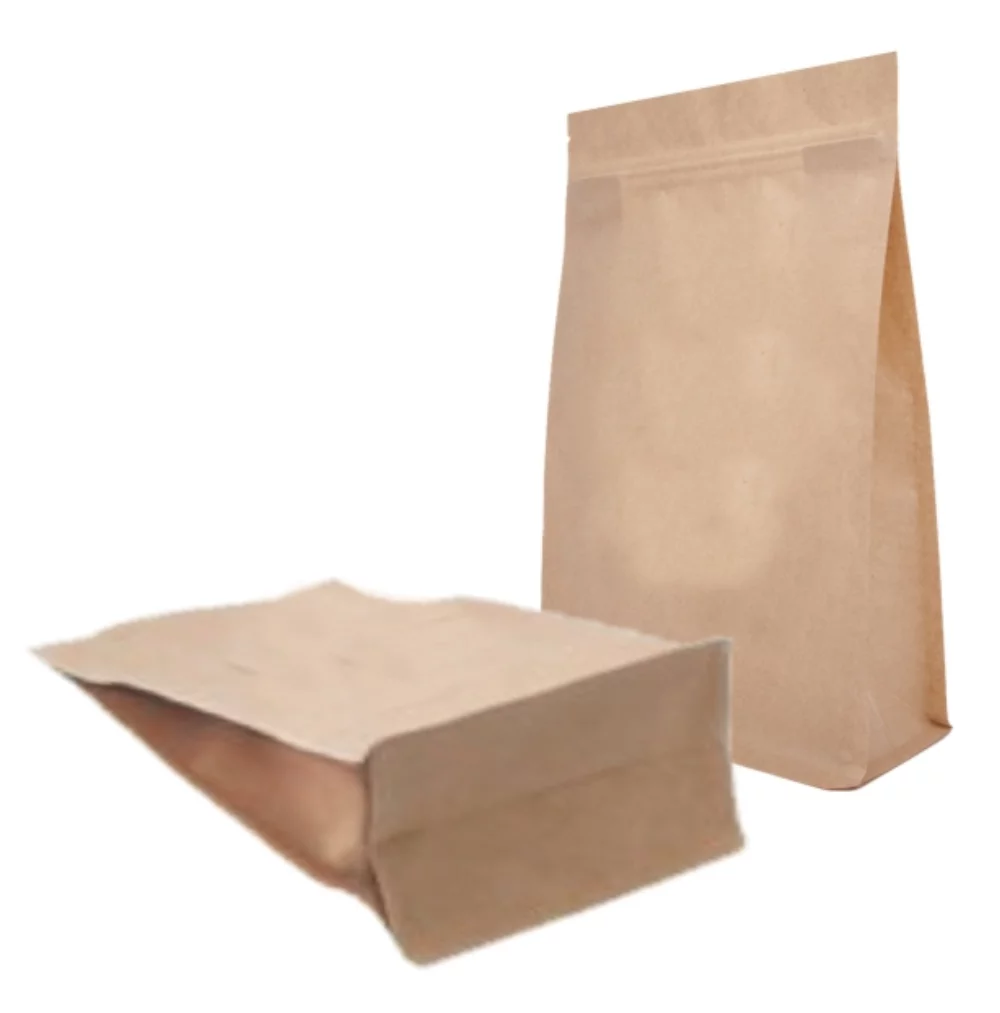 Kraft Paper Flat Bottom Stand Up Pouch w/Zipper Seal, 1C2S (5.5"x8.27"x2.76")