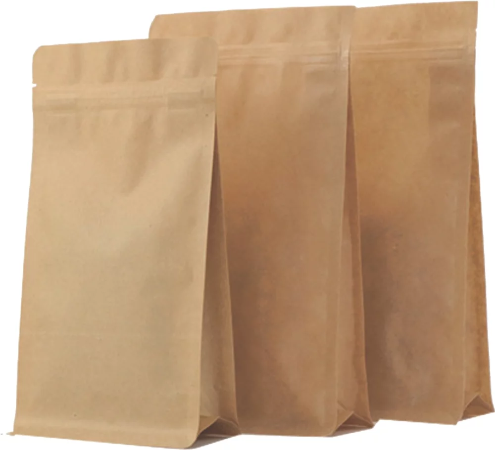 Kraft Paper Flat Bottom Stand Up Pouch w/Zipper Seal, 2C2S (7.68"x11.6"x3.45")