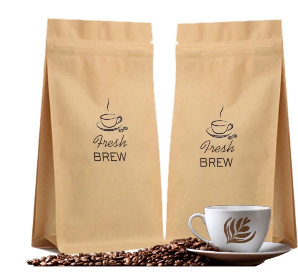 Kraft Paper Flat Bottom Stand Up Pouch w/Zipper Seal, 1C2S (5.9"x10"x3.15")