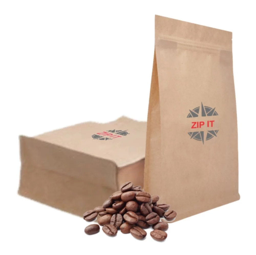 Kraft Paper Flat Bottom Stand Up Pouch w/Zipper Seal, 2C2S (7.68"x11.6"x3.45")