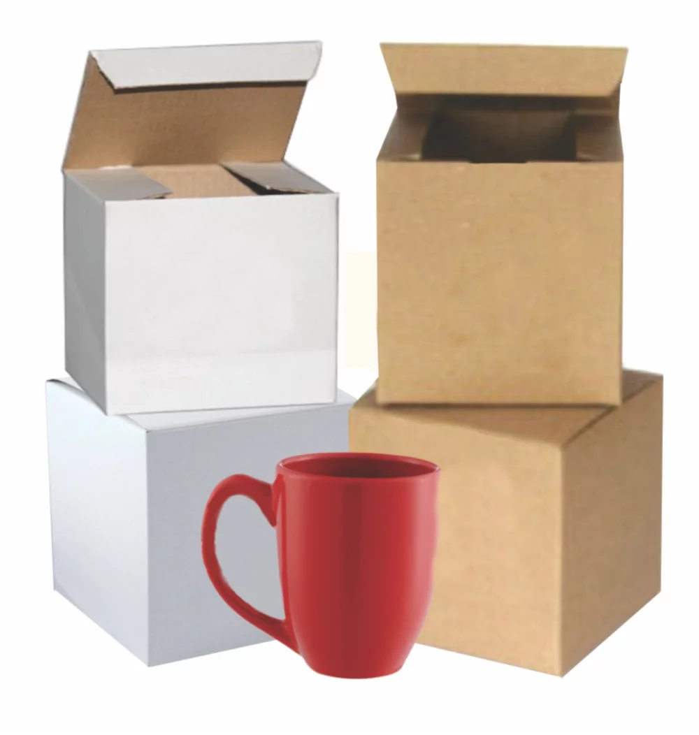 White Or Kraft Hot Stamped Mug Boxes 1 Color (4"x4"x4")