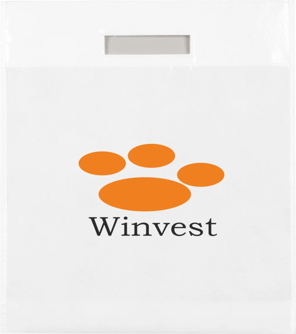 Sac à poignée découpée en non-tissé blanc avec rabat pliable 2C2S (11"x15"x3")