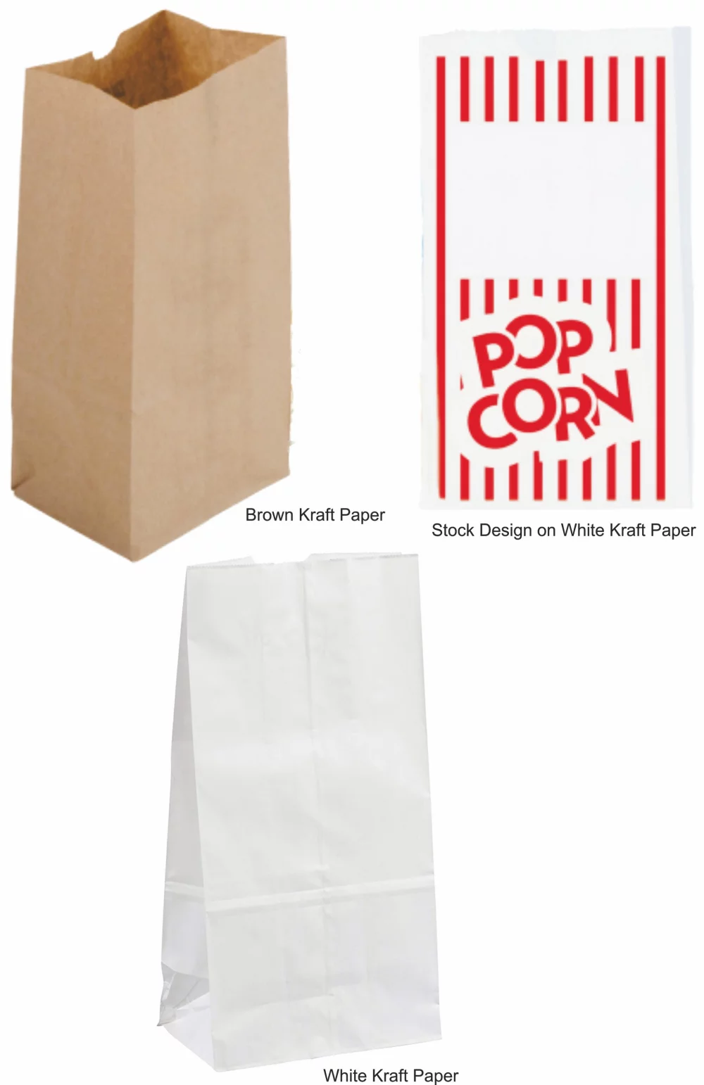 White Kraft Stock Design Popcorn Bag - Digital Printing (4.75"x2.8"x8.8")