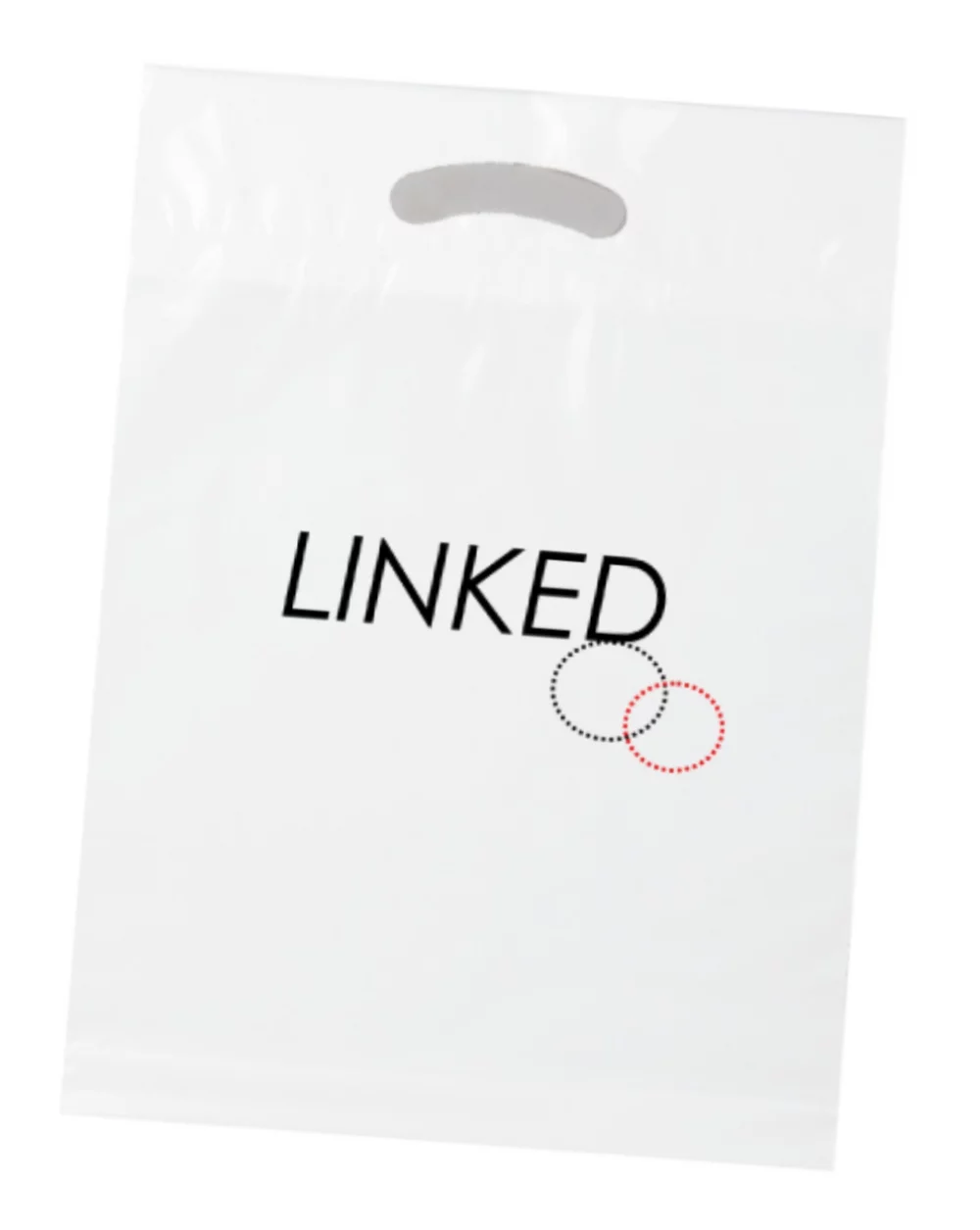 1.35 Mil Recycled White Fold Over Die Cut Handle Printed Bag 2C2S (11"x15"x2")