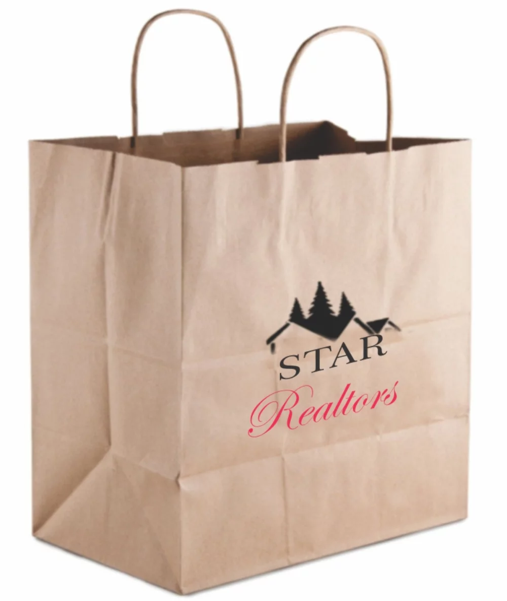Sacs de magasinage en papier kraft naturel recyclé 2C1S (13"x6"x15")