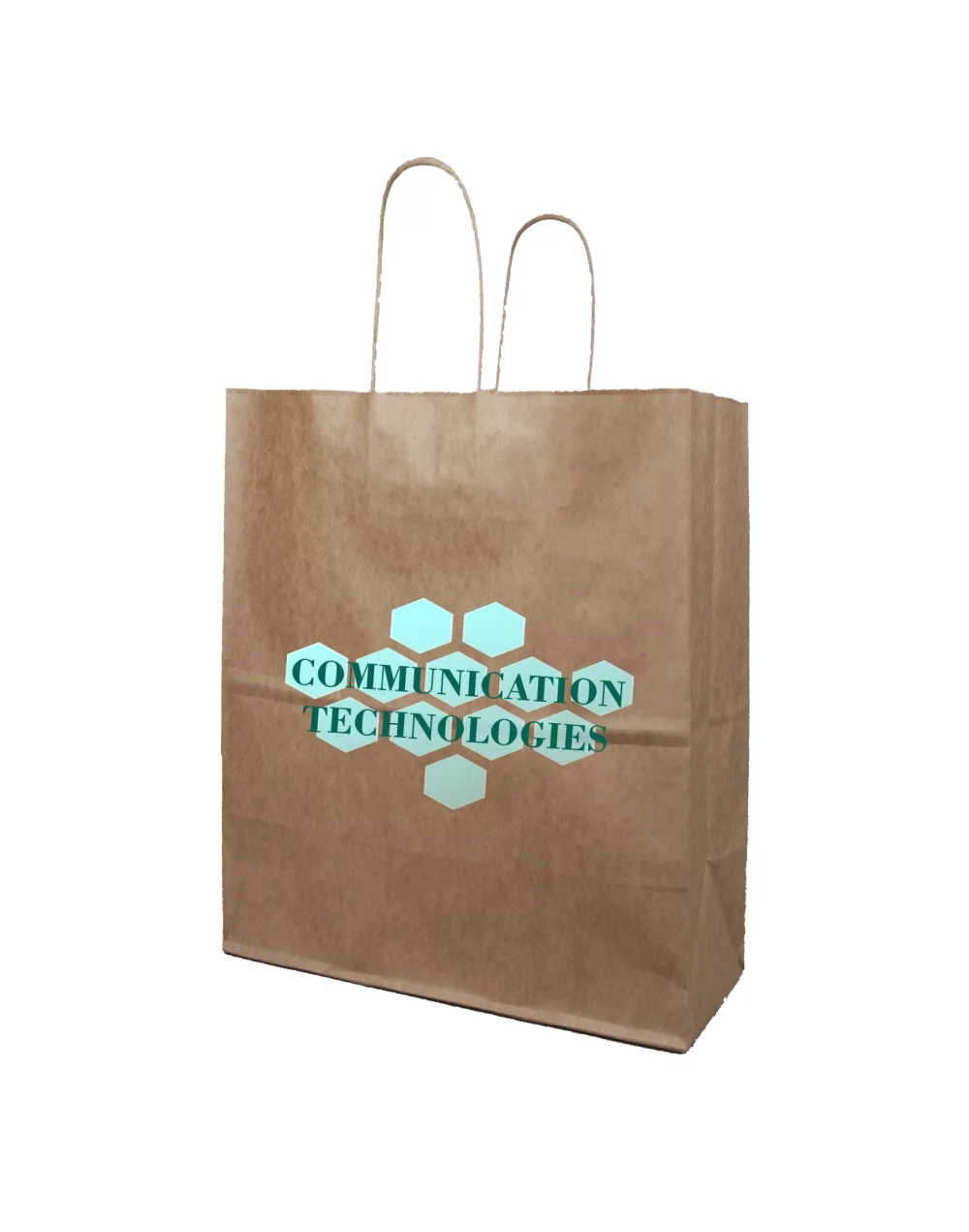 Sac de magasinage en papier kraft naturel recyclé avec impression numérique (13"x6"x15")