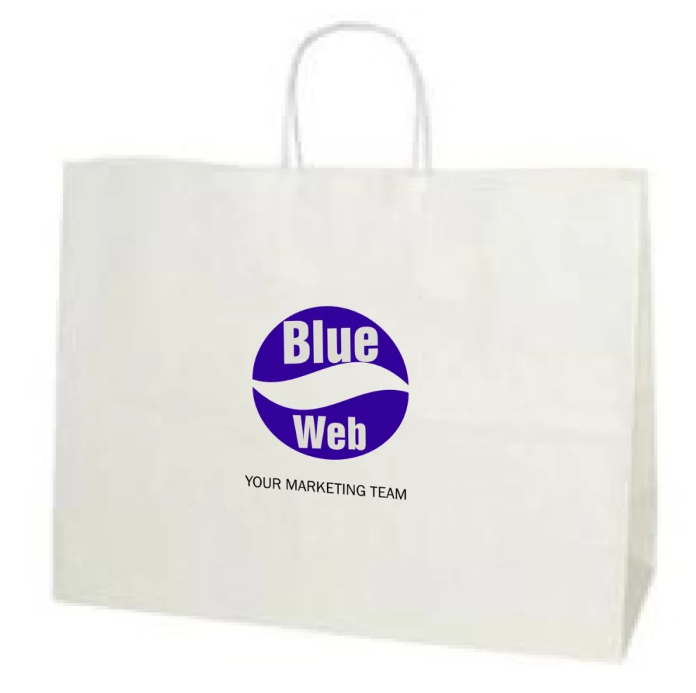 Recycled White Kraft Paper Shopping Bag 2C1S (16"x6"x12.5")