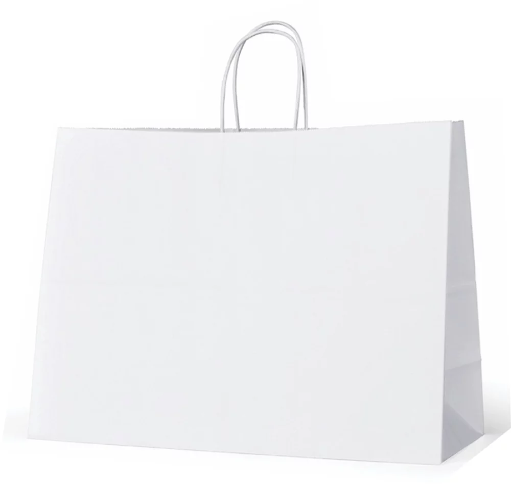 Recycled White Kraft Paper Shopping Bag 2C1S (16"x6"x12.5")
