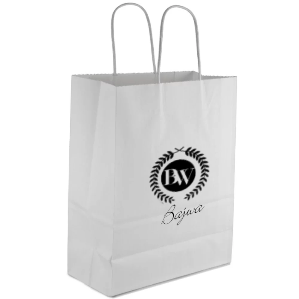 Recycled White Kraft Paper Shopping Bag 1C1S (16"x6"x19")