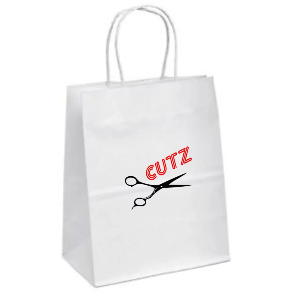 Recycled White Kraft Paper Shopping Bag 2C1S (8"x4.5"x10.75'')