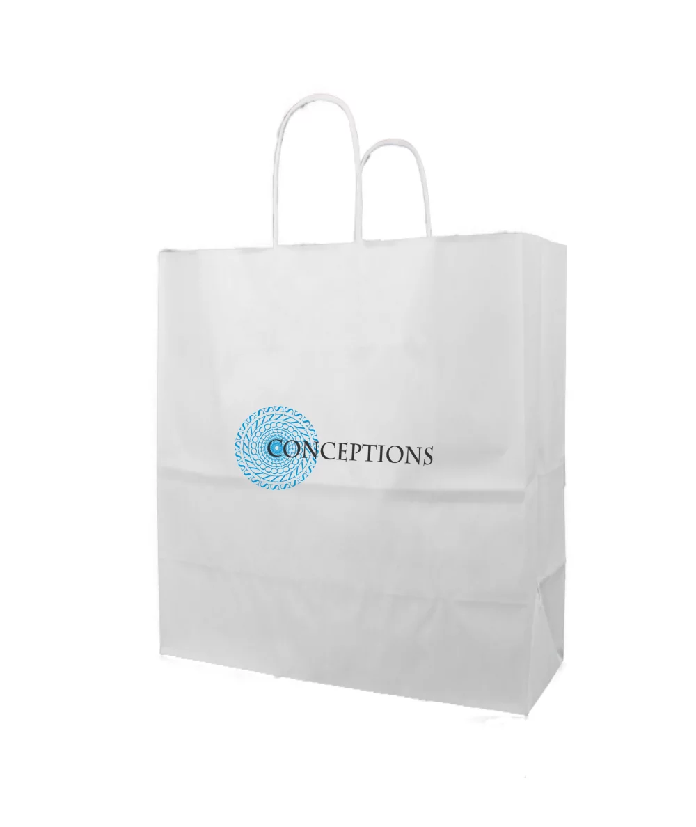 White Kraft Paper Shopping Bag w/Digital Print (13"x6"x15")