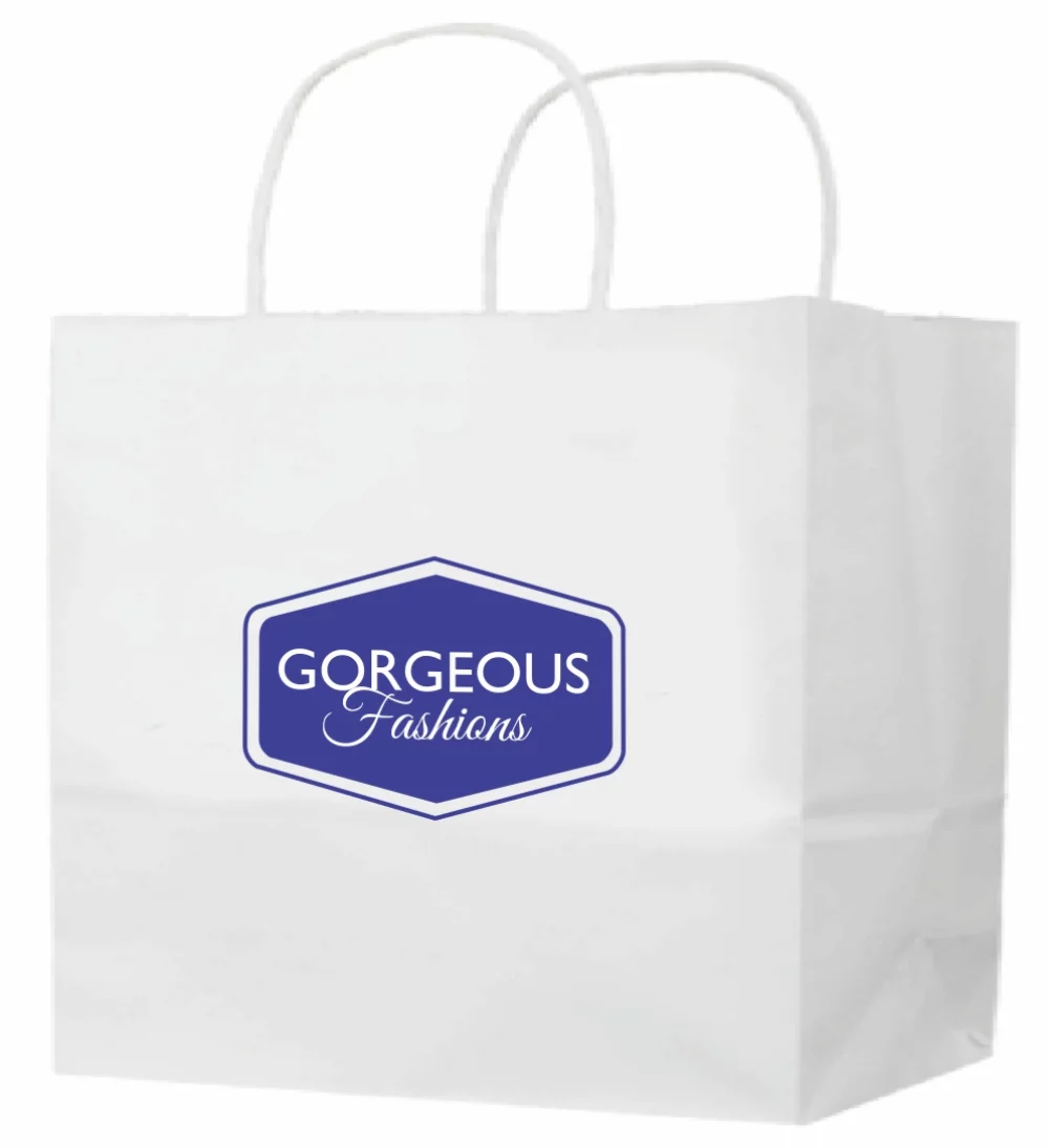 Sacs de magasinage en papier kraft blanc 1C1S (13"x7"x13")