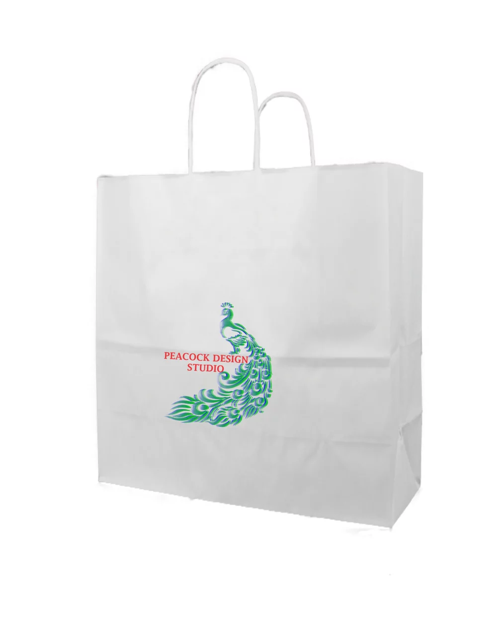 White Kraft Paper Shopping Bag w/Digital Print (13"x7"x13")