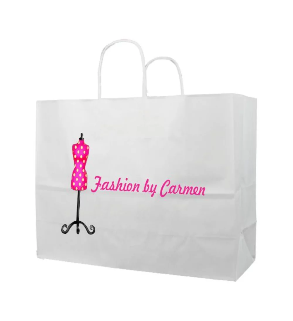 Sac de magasinage en papier kraft blanc avec impression numérique (16"x6"x12.5")