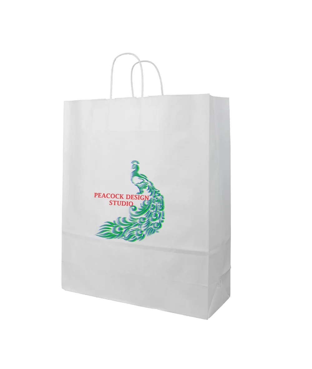 White Kraft Paper Shopping Bag w/Digital Print (18"x7"x19")