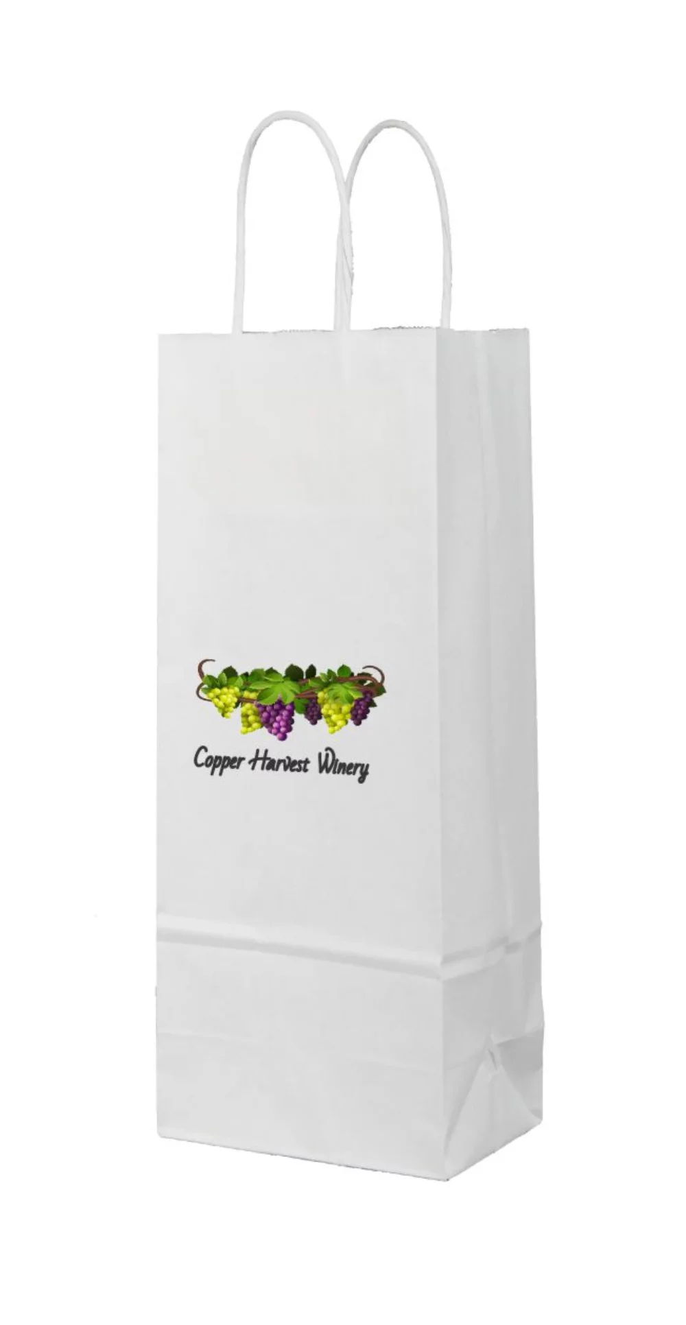 Sac de magasinage en papier blanc Kraft pour vin avec impression numérique (5,9" x 3,15" x 13")