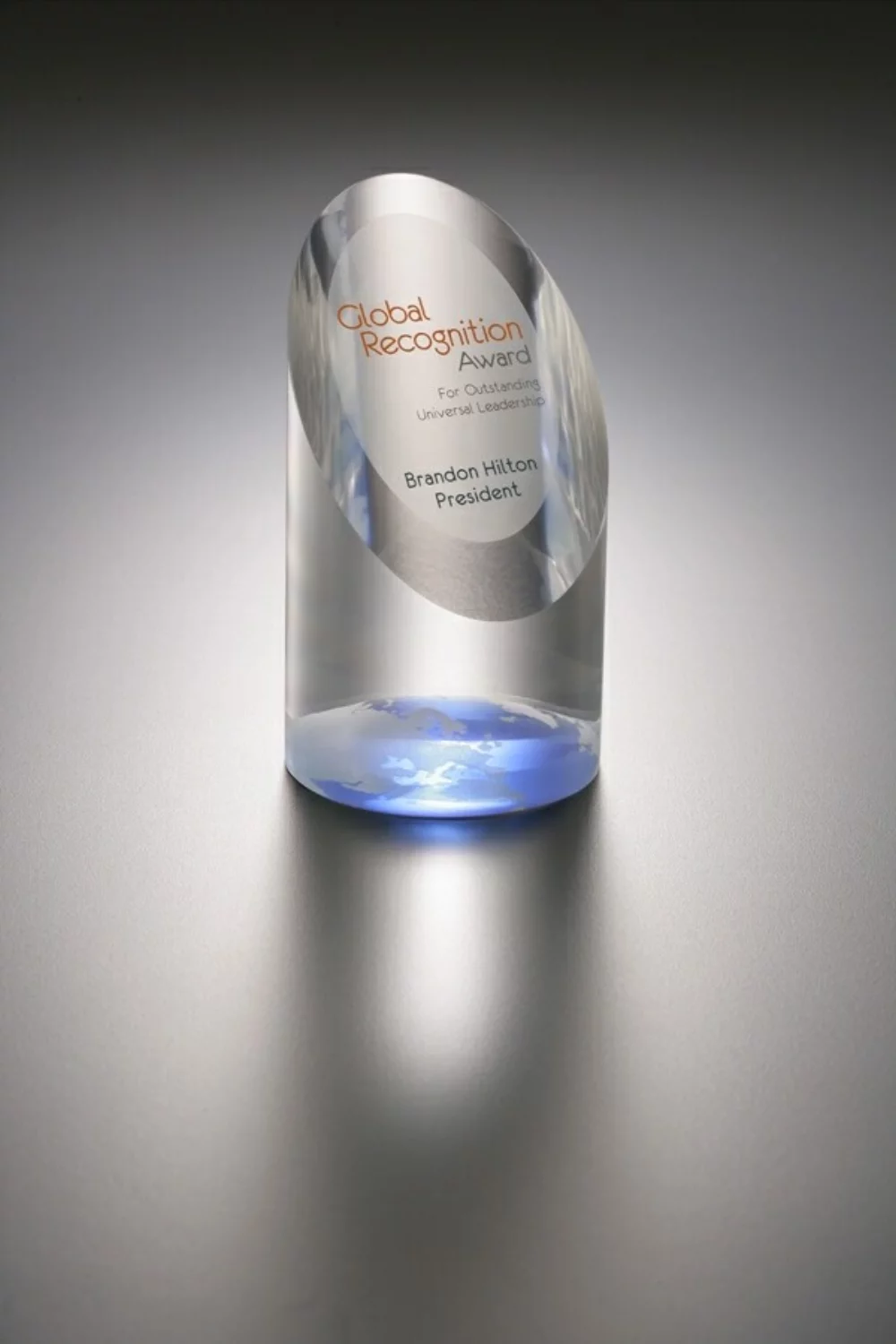 Lucite Truncated Cylinder Embedment Award w/ Globe on Bottom