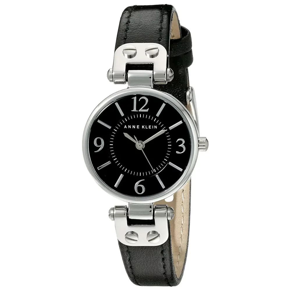 Montre-bracelet en cuir noir pour femme Anne Klein