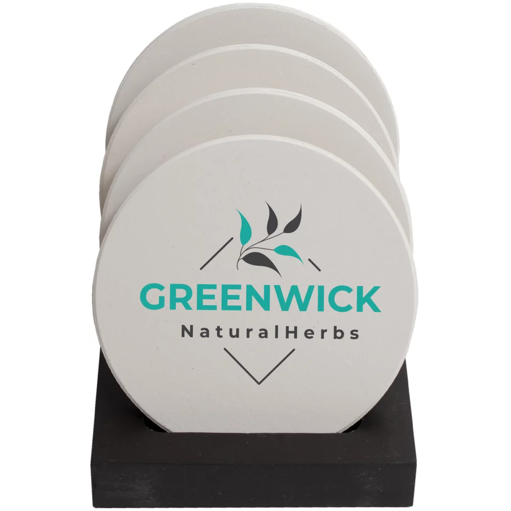 Sous-verre en céramique rond : ensemble de 4 avec support