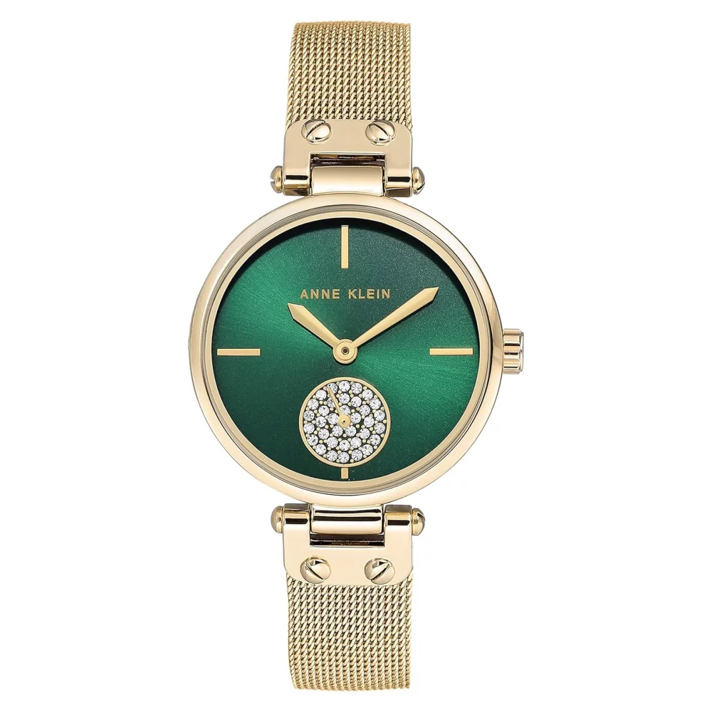 Montre bracelet en maille avec cadran vert pour femme Anne Klein