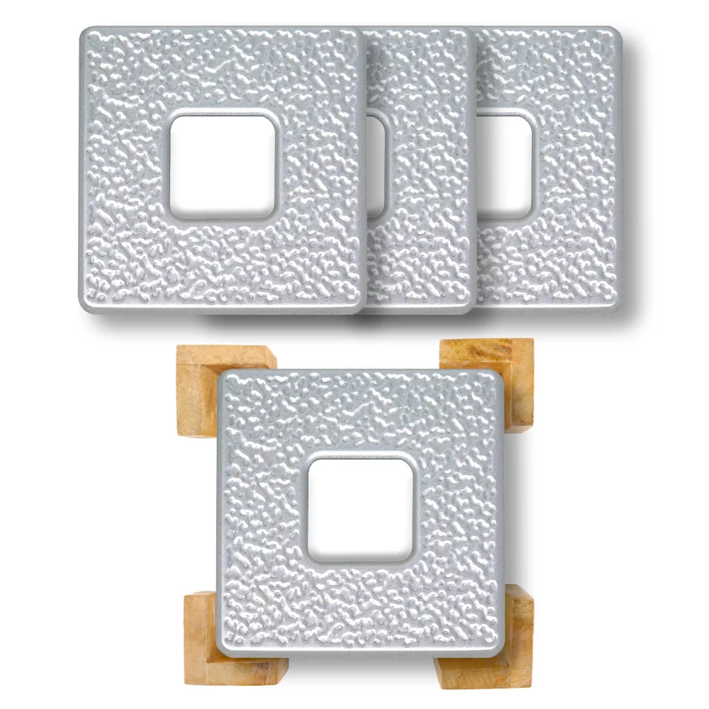 Platinum Coaster: 4 Pc. Square Set in Bamboo Stand