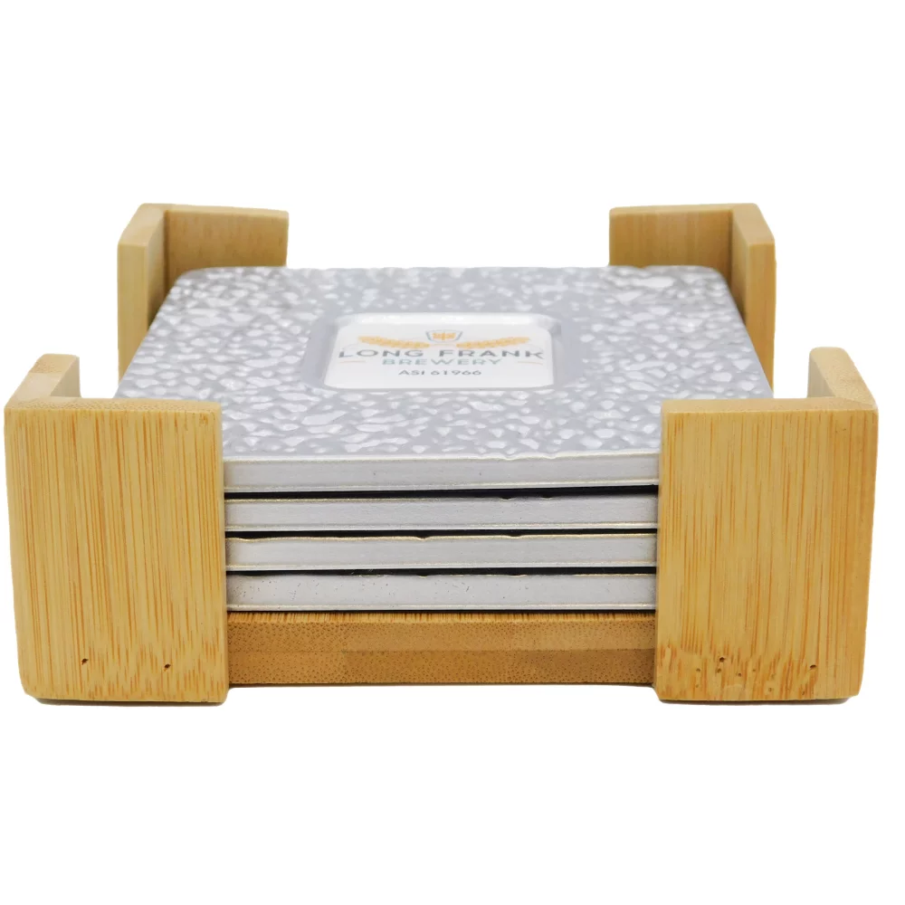 Platinum Coaster: 4 Pc. Square Set in Bamboo Stand