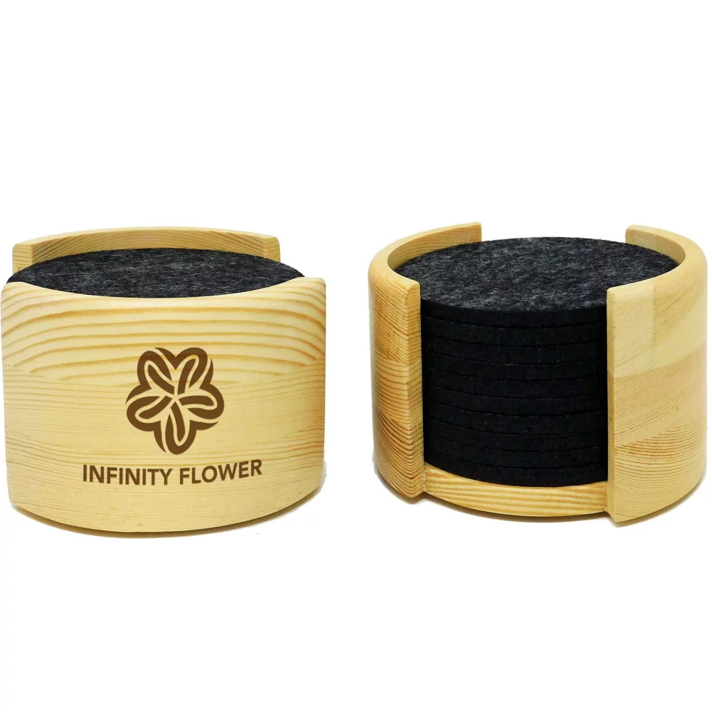 Wellington Felt Coaster : 10 Pc. Set In Wooden Stand