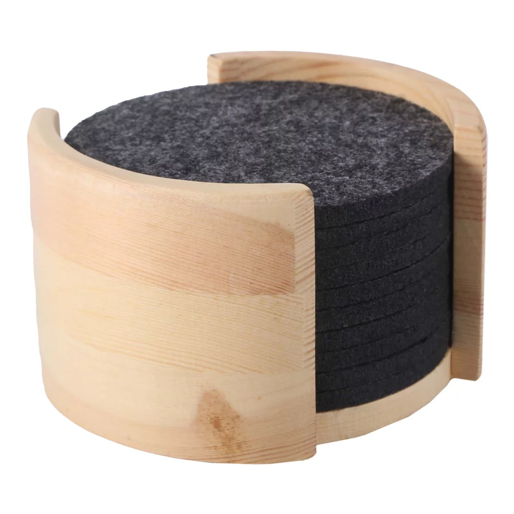 Sous-verres en feutre Wellington : ensemble de 10 pièces avec support en bois.