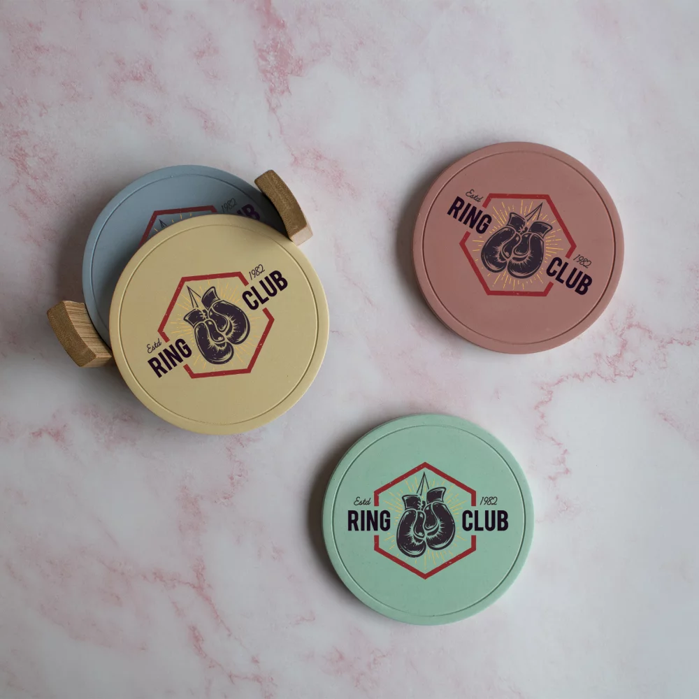 4 Pc. Concrete Coaster Set with Wood Stand