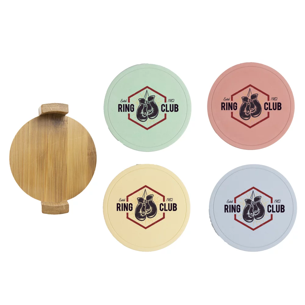 4 Pc. Concrete Coaster Set with Wood Stand