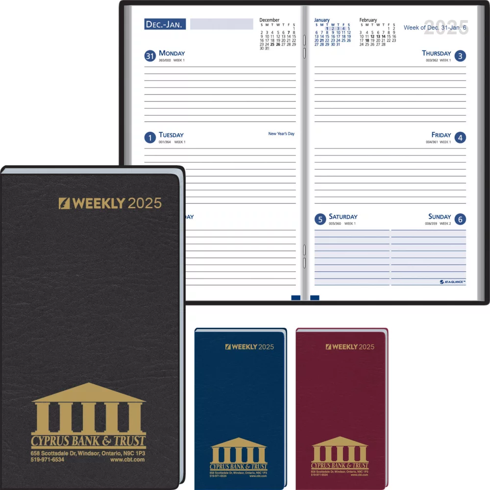 Format hebdomadaire avec reliure en vinyle : 2025