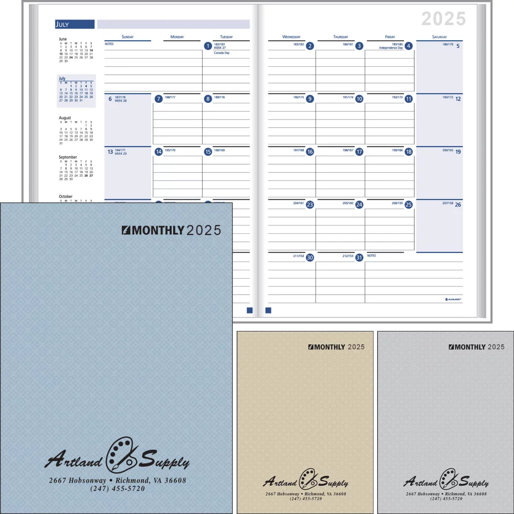 Agenda mensuel relié avec couverture en papier : 2025
