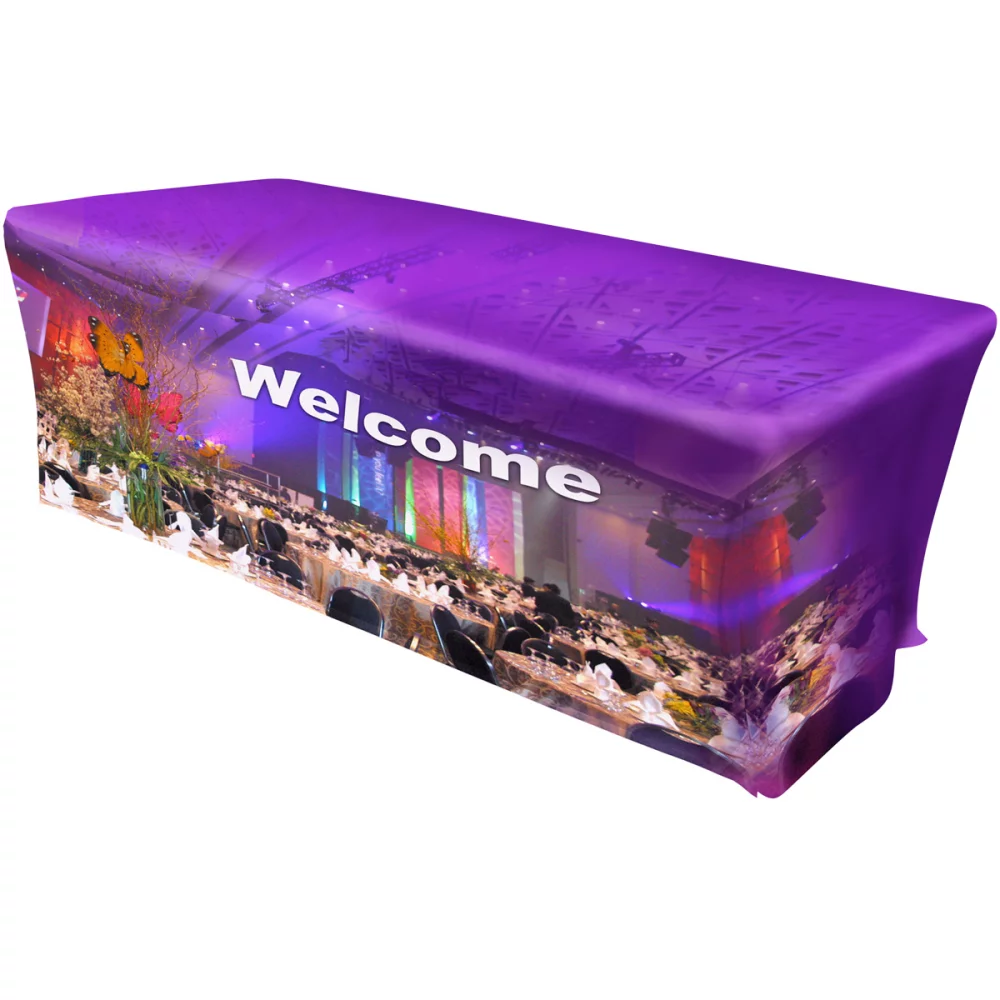 Housse de table extensible teinte intégralement - 3 côtés, convient à une table de 8 pieds.