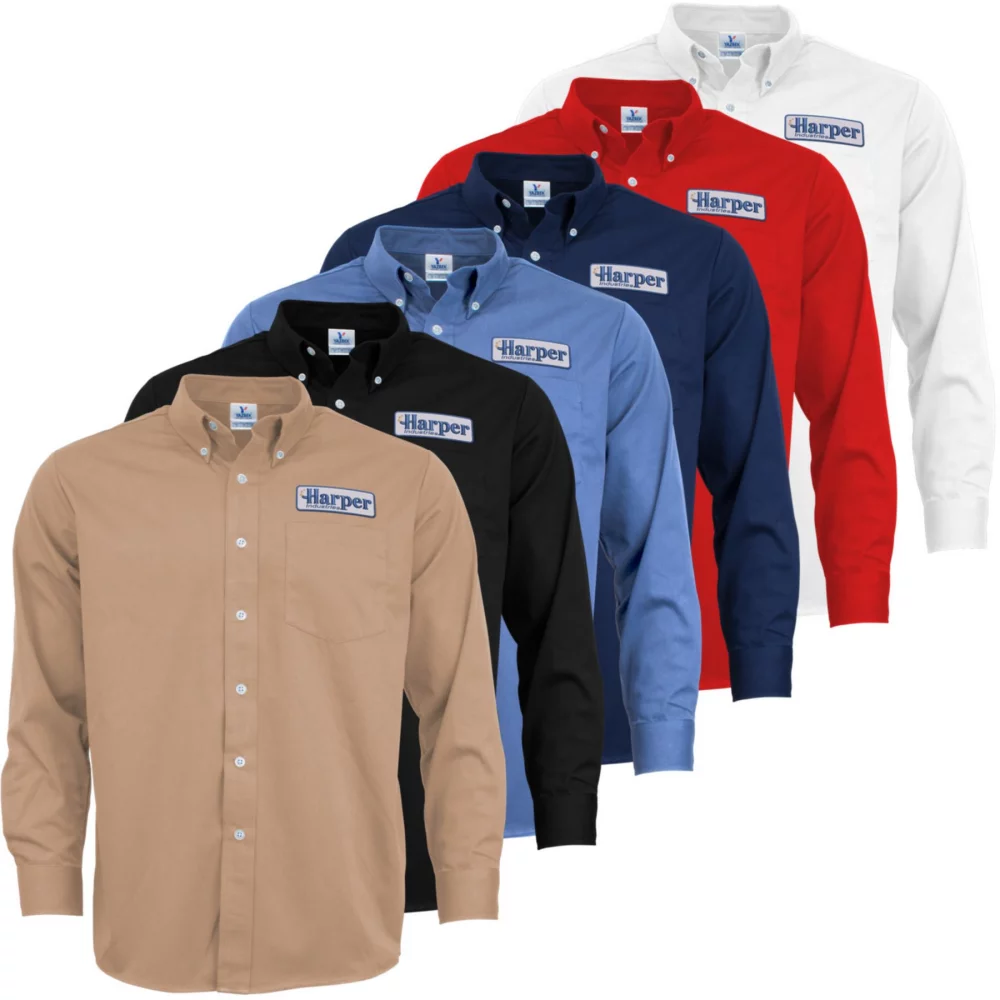 Embroidered Mens Long Sleeve Twill Dress Shirt