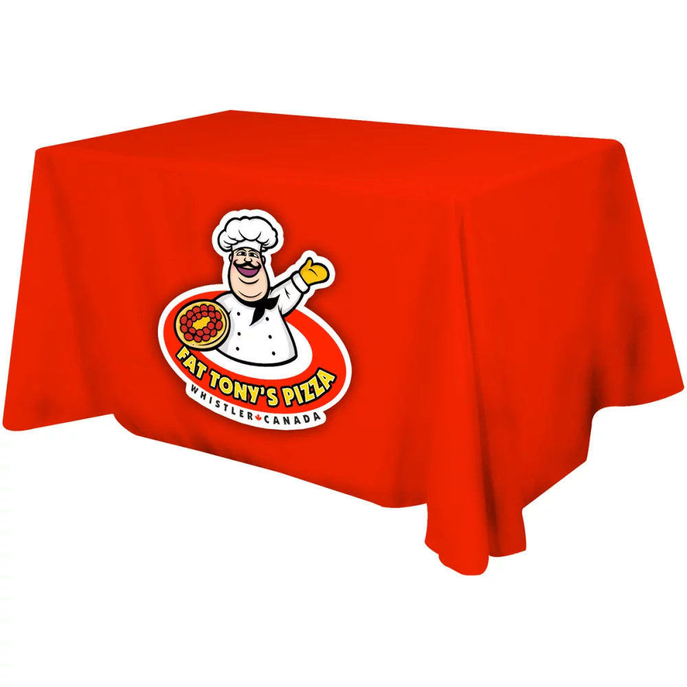 Nappe de table en sublimation intégrale en couleur - en poly plat à 4 côtés, convient pour une table de 4 pieds.