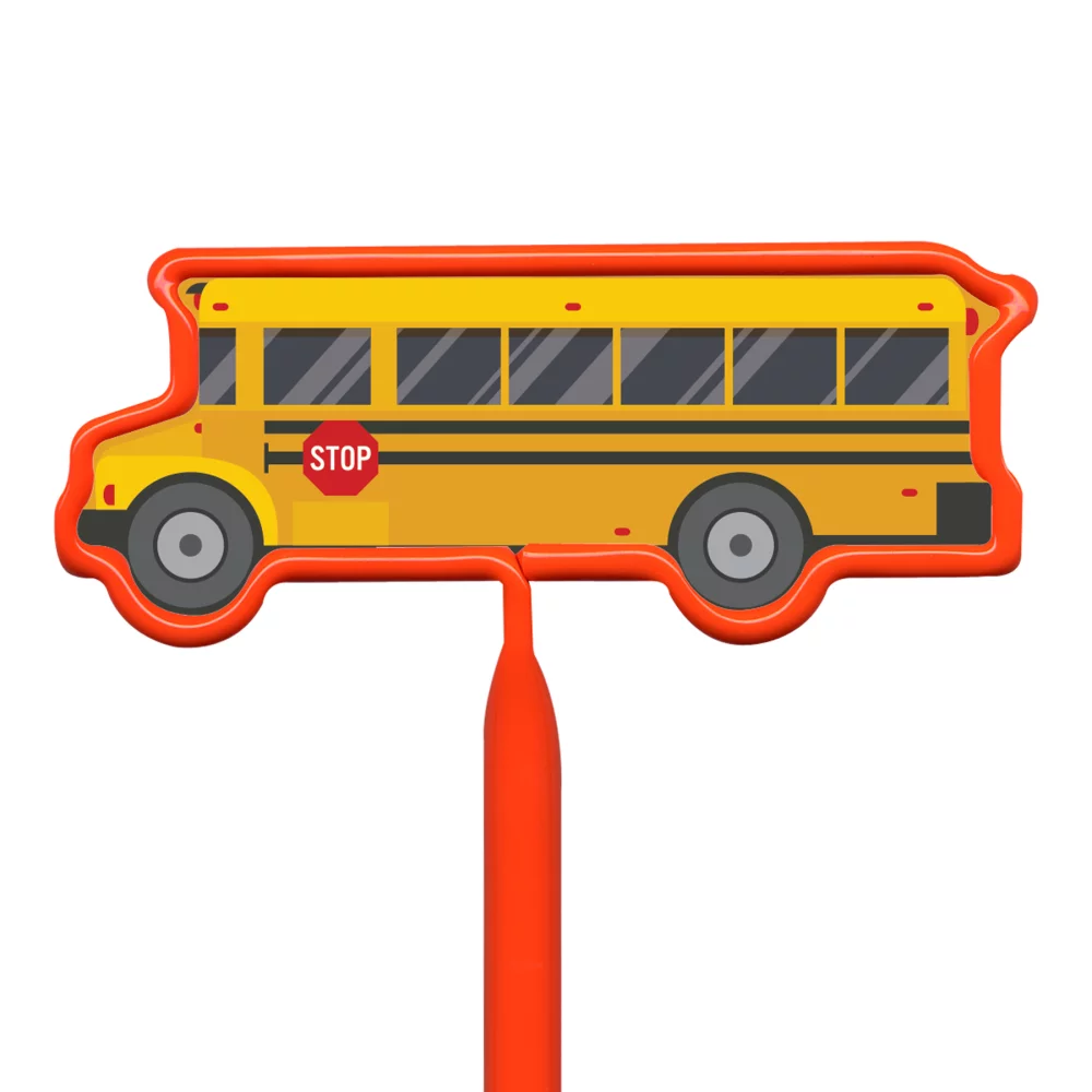 Stylos publicitaires Inkbend Xtra avec insert d'autobus scolaire.