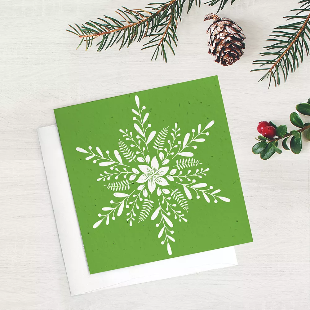 Blooming Snowflake Square Business Holiday Cards