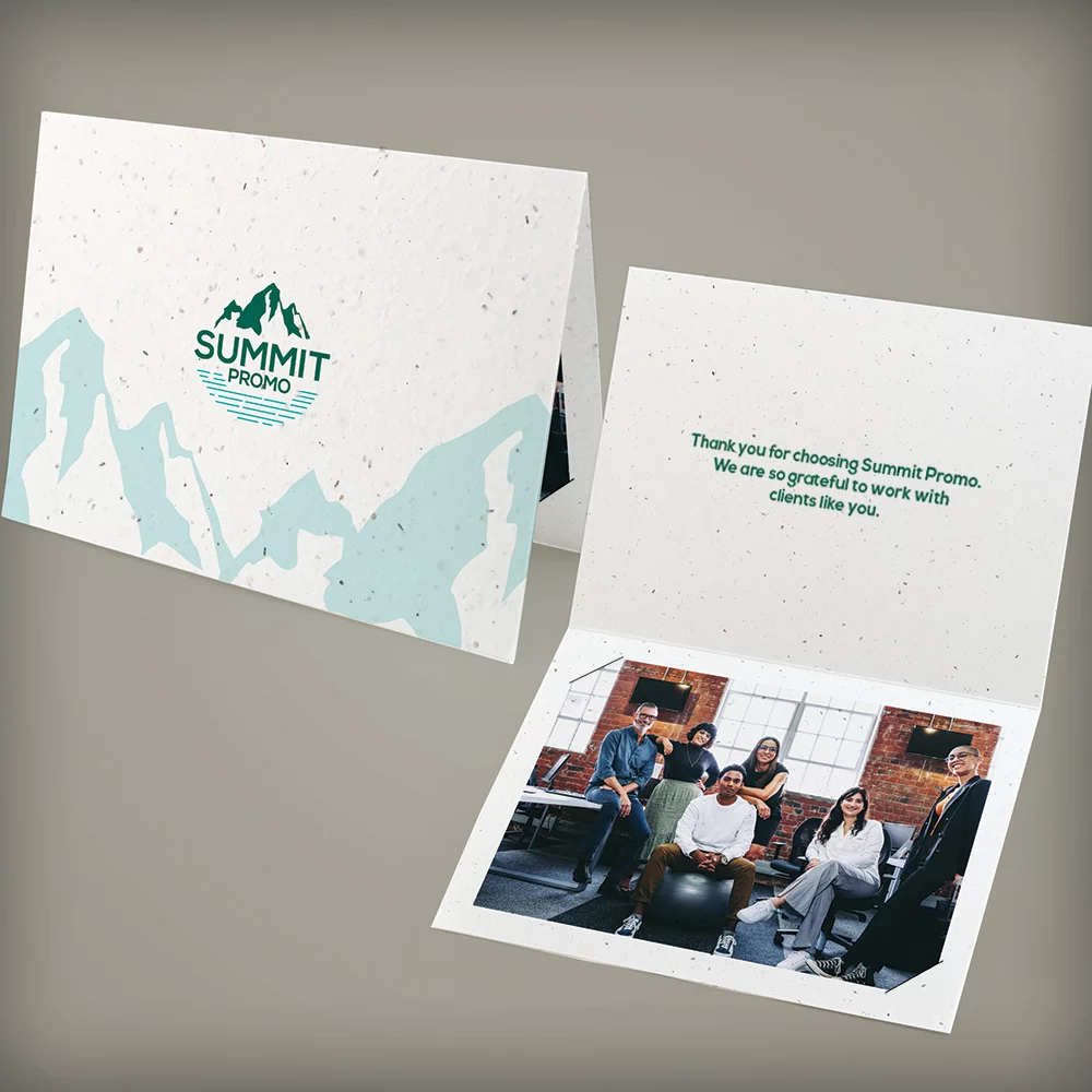 Carte de vœux plantable recto-verso de taille moyenne avec photo dans les fentes